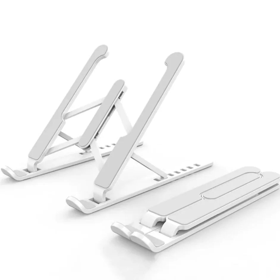 Adjustable Laptop Cooling Stand in white, shown open and folded