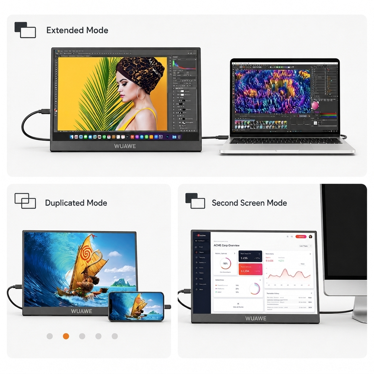 VIREXA display modes for extended duplicate and second screen workflows