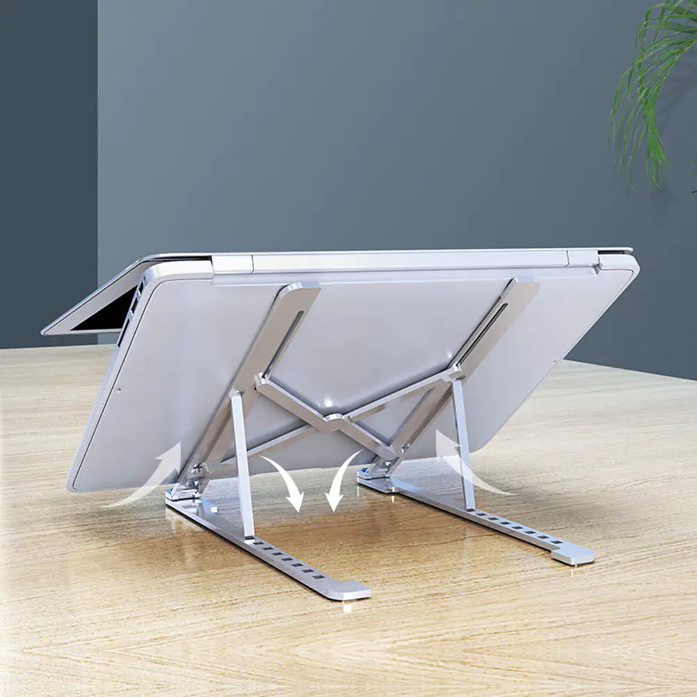 Aluminum Laptop Stand from behind, with the open frame under the laptop